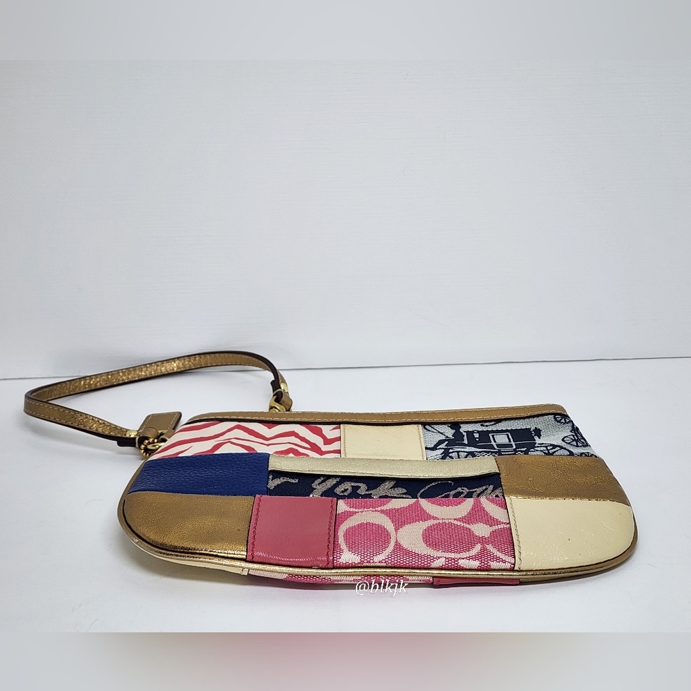 Coach Patchwork Leather/Fabric Wristlet *Multi/Go… - image 4